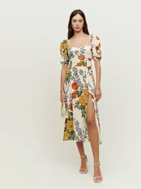 Reformation Bandit Dress 2 Floral Puff-Sleeve Midi Dress